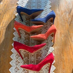 All 3 pairs: Vince Camuto Suede Kain stilettos sz9.5 w/boxes red persimmon blue